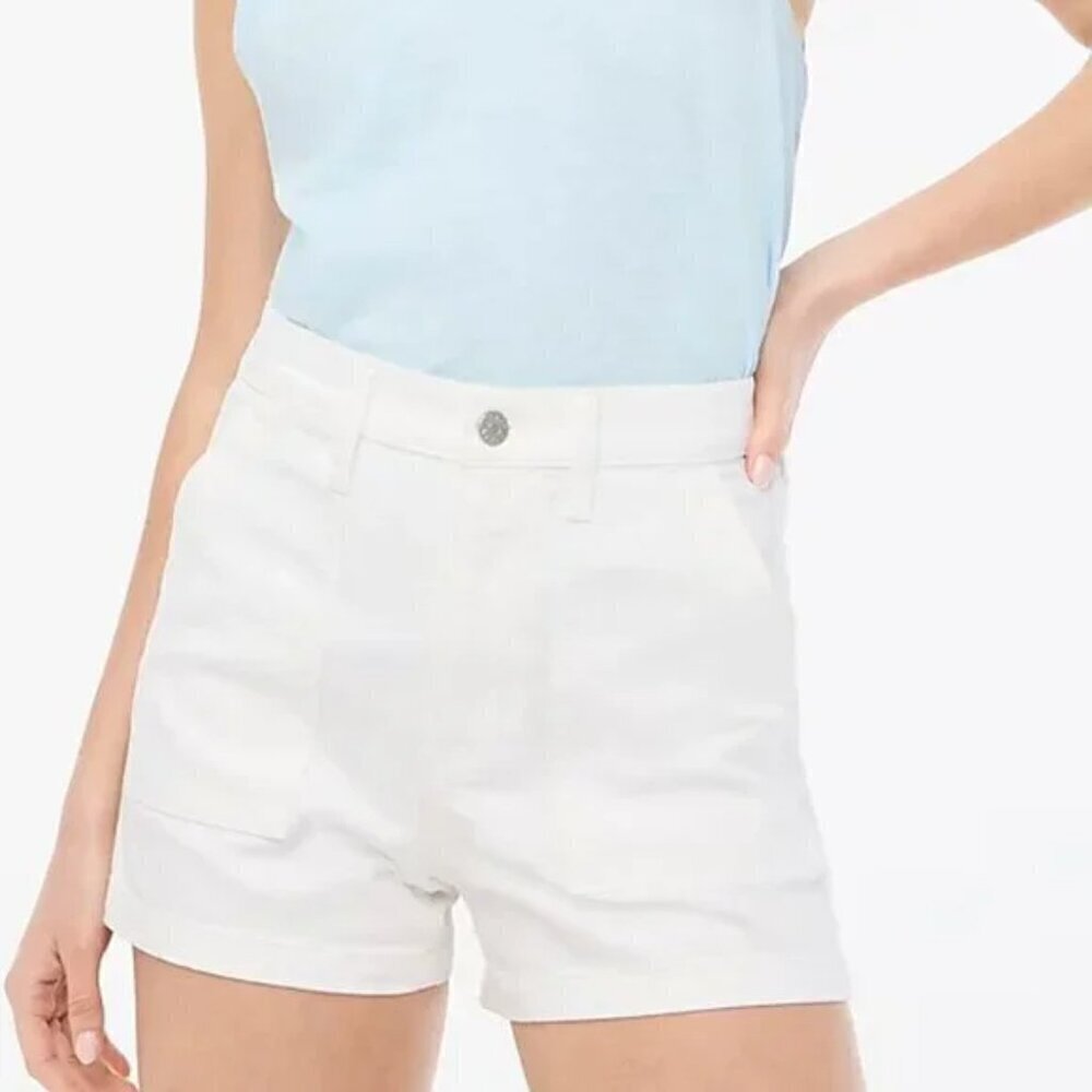 J. Crew Plus Utility High Rise Slant Pocket Denim Shorts White Size 33